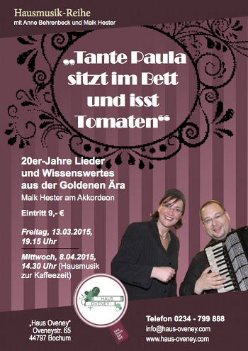 Plakat zum Programm  Tante Paula sitzt im Bett und isst Tomaten (Bild: Beatrix Pfeuffer)